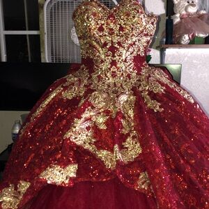 Elegant Red and Gold Quince/ sweet 16 Dress